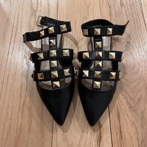 Studded flats with ankle strap